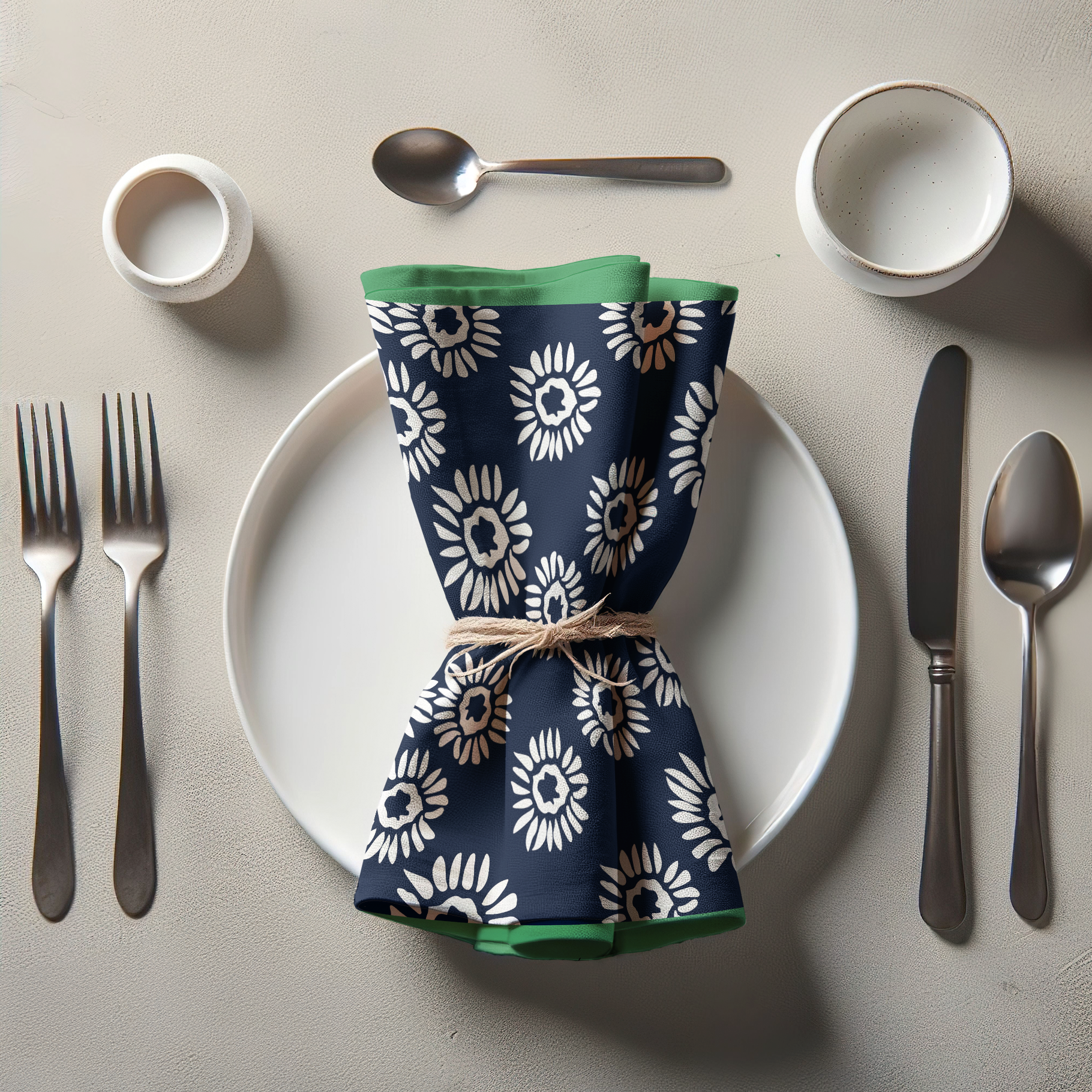 Tucker 20x20 Napkin 1" Hem - 20x20 1" Napkin - Navy Daisies - Oxford Cotton in Oxford Cotton
