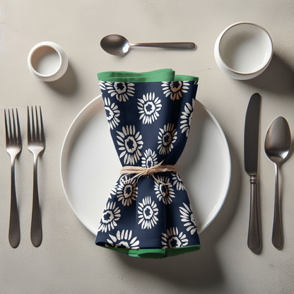 Tucker 20x20 Napkin 1" Hem - 20x20 1" Napkin - Navy Daisies - Oxford Cotton in Oxford Cotton