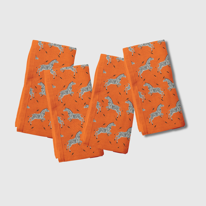 Leaping Zebras Napkin in Orange | Set of 4