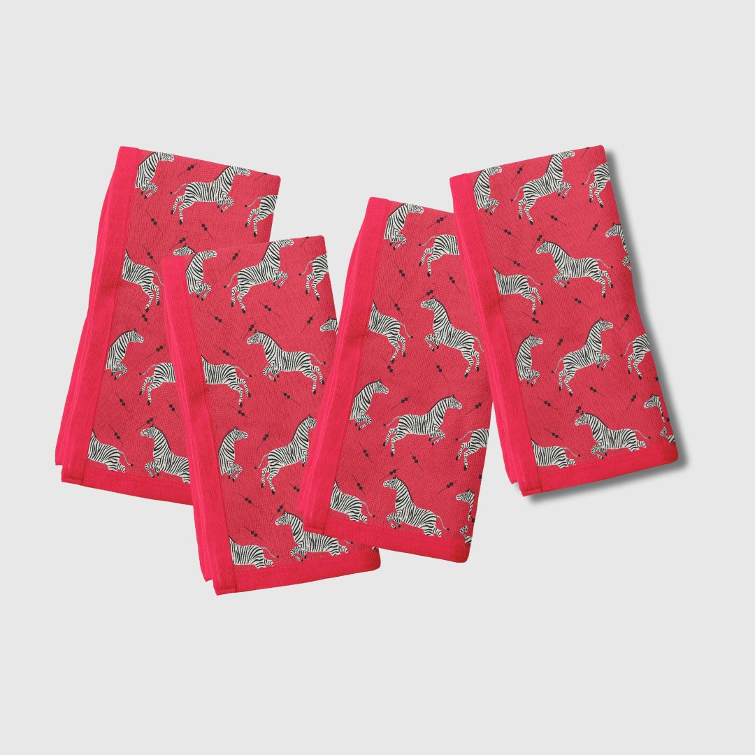 Leaping Zebras in Poppy Napkin | Set of 4