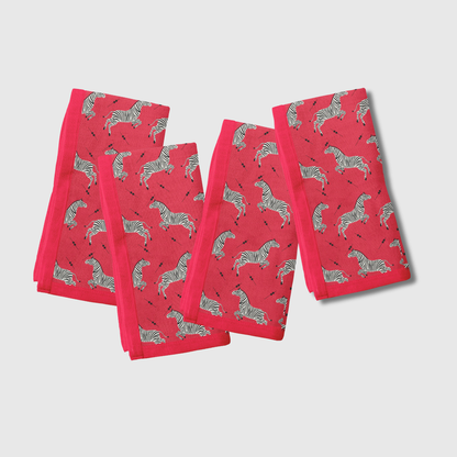 Leaping Zebras in Poppy Napkin | Set of 4