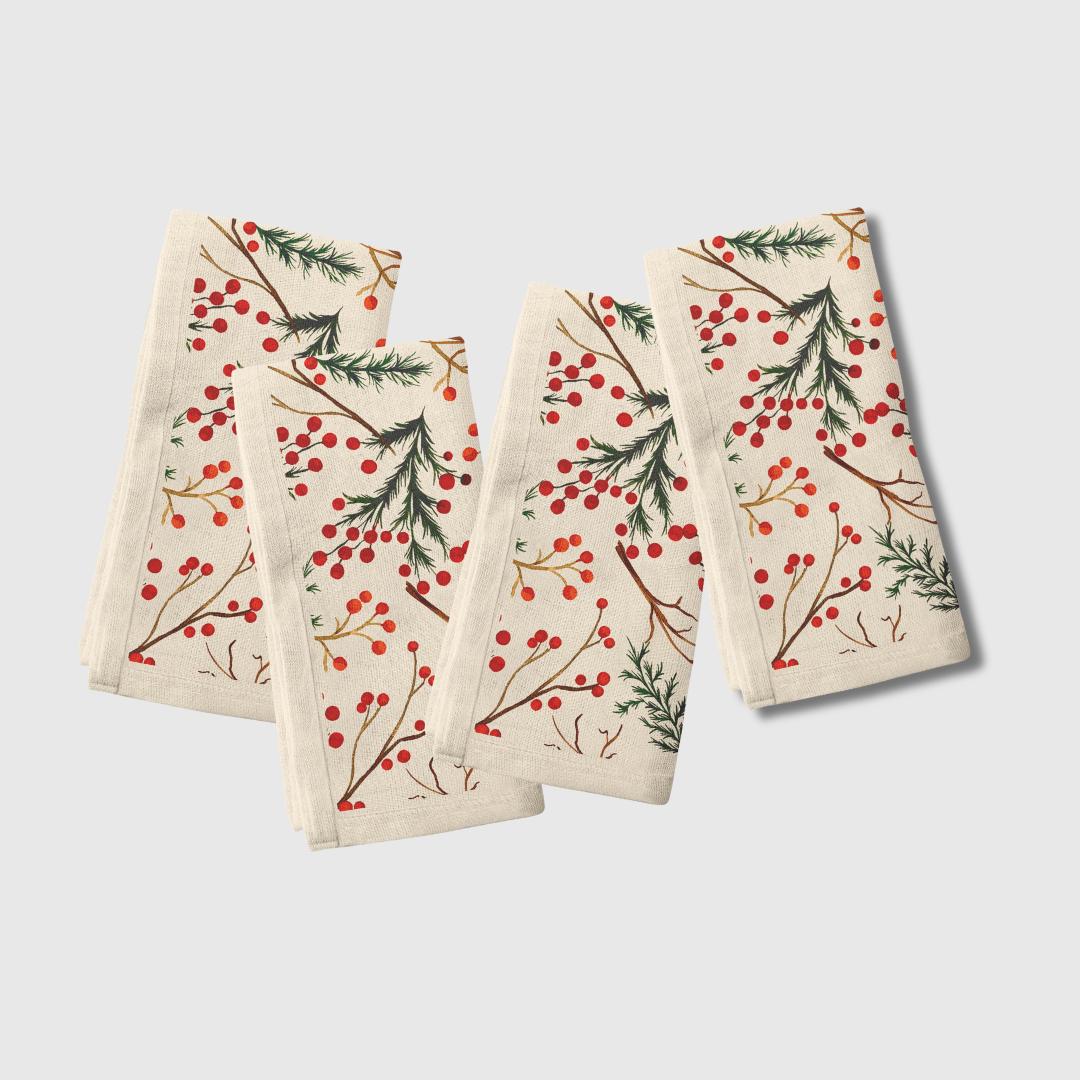 Ecru Mistletoe Napkin | Set of 4
