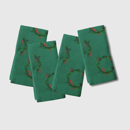 Wreaths in Evergreen Napkin | Set of 4